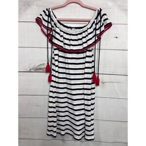 Crown & Ivy Patriotic Red White Blue Dress Tassels Stripes Red White Blue Size M